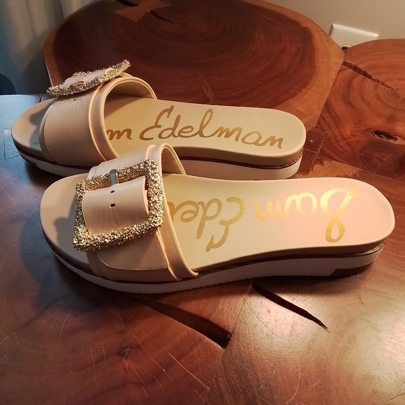 Sam Edelman Ariane 2 Leather Tan & Gold Slide Sandal - 9M - Picture 4 of 12
